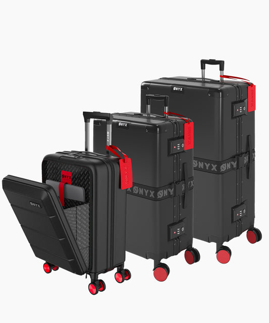 Kofferset 3-delig - Handbagage met Voorvak & Check-in koffer - 35/65L/100L - Zwart