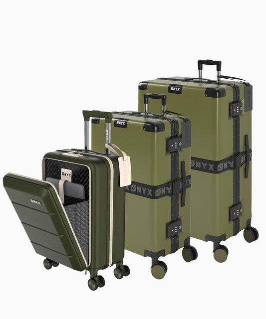 Kofferset 3-delig - Handbagage met Voorvak & Check-in koffer - 35/65L/100L - Groen