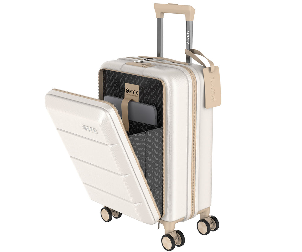 Productiecentrum Noordoosten Danser Handbagage Koffer met voorvak 35L - Laptopvak - Beige | ONYX Journey – Onyx