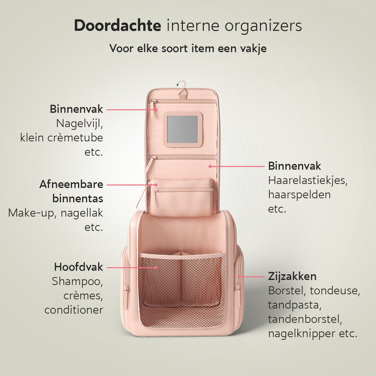 Toilettas / cosmetica organizer - Large - Roze