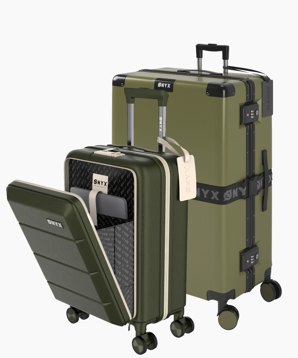 Kofferset 2-delig - Handbagage met laptopvak & Check-in koffer - 35/100L - Groen