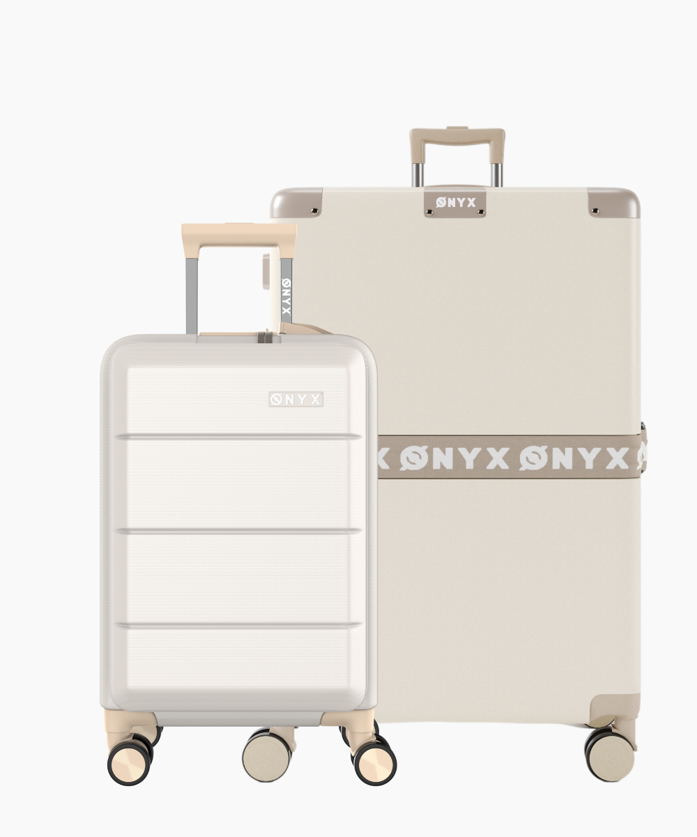 Kofferset 2-delig - Handbagage met laptopvak & Check-in koffer - 35/100L - Beige